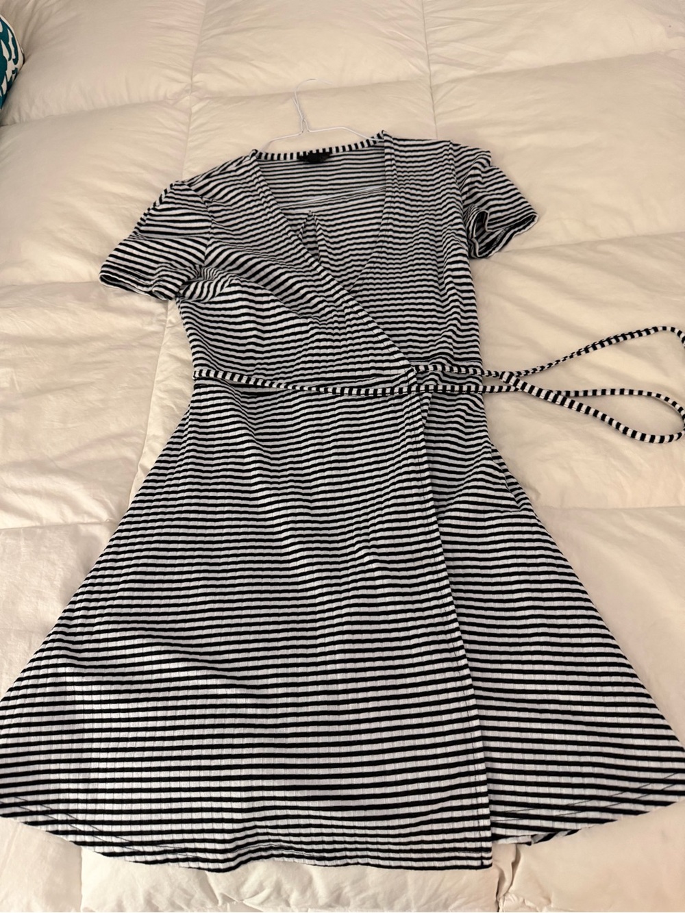 Topshop Black and White Striped Wrap Mini Dress